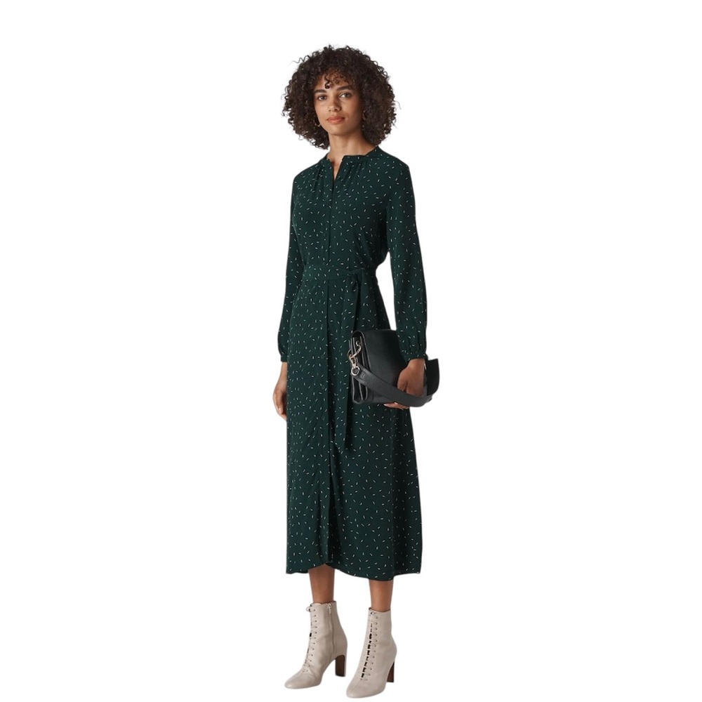 Whistles Dark Green Polka Dot Midi Dress